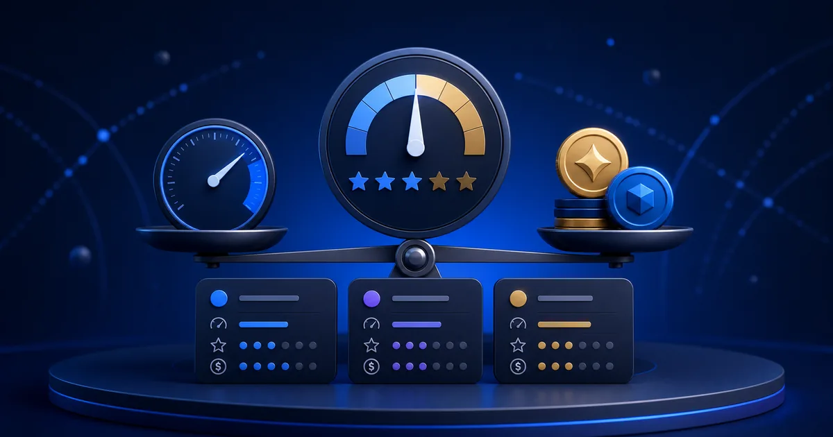 Balanced rating gauges for quality, speed, price, and privacy